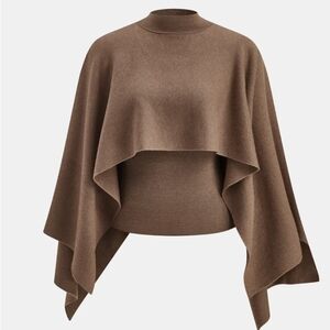 Commense Knit Tank + Capelet Draped Poncho Sweater 2-PC Set Brown S/M NWT